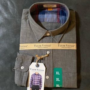 NWT XL Tailor Vintage. Raven grey button down shirt